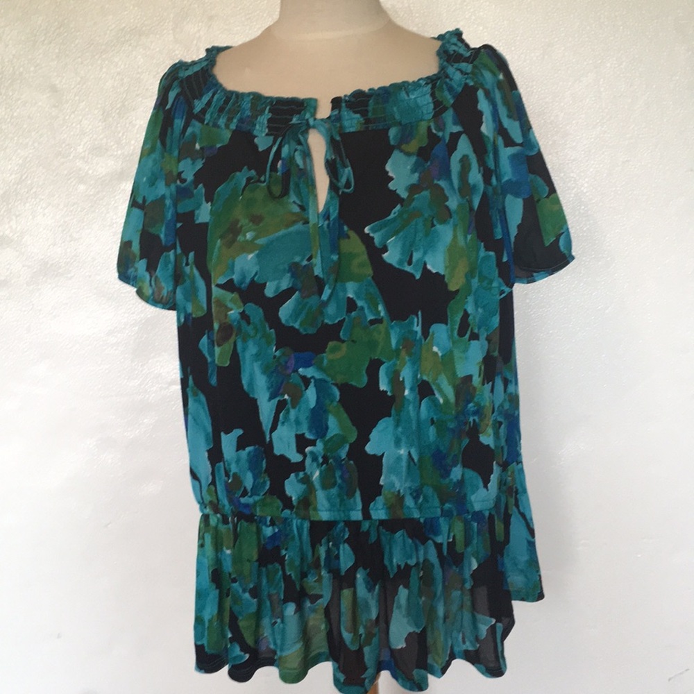 New Avenue Blue Green Floral SS Shirt Sz 18/20